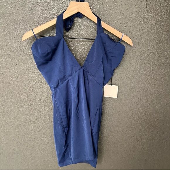 NWT Revolve x Superdown Georgia Front Tie Mini Dress in Navy | Size XS - Picture 4 of 8